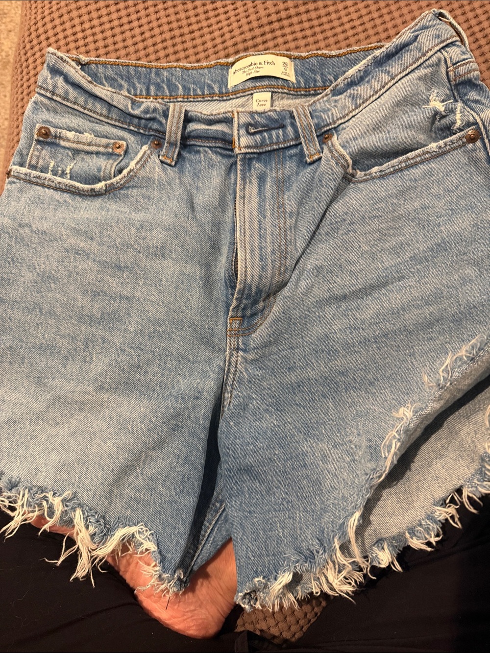 Abercrombie & Fitch Light Wash Frayed Hem Denim Shorts